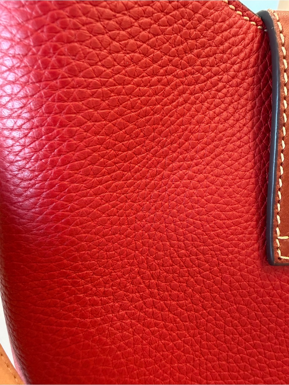 Dooney & Bourke Red Pebble Leather Shoulder Bag with Brown Trim - Picture 8 of 10